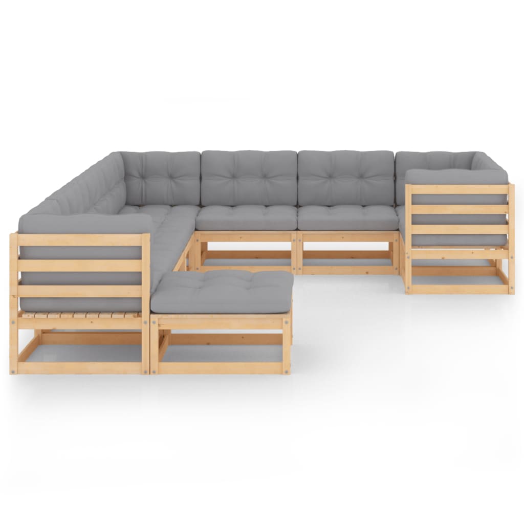 10-tlg. Garten-Lounge-Set mit Kissen Kiefer Massivholz